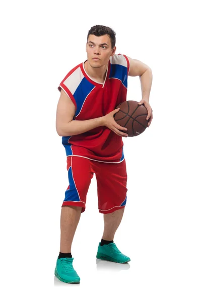 Jovem jogador de basquete isolado no branco — Fotografia de Stock