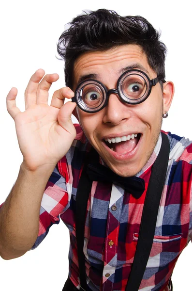 Jeune homme en chemise à carreaux isolé sur blanc — Photo