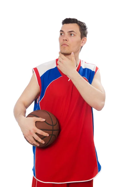 Jovem jogador de basquete isolado no branco — Fotografia de Stock