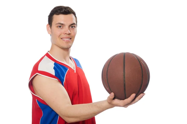 Jovem jogador de basquete isolado no branco — Fotografia de Stock