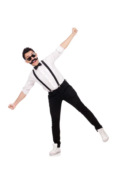 Joven con bigote aislado en blanco —  Fotos de Stock