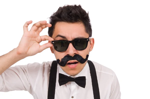 Jovem com bigode isolado em branco — Fotografia de Stock