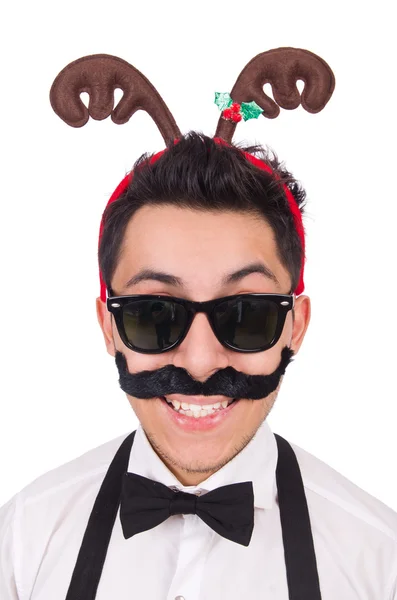 Funny whiskered man with horns isolated on white — Stock Photo, Image