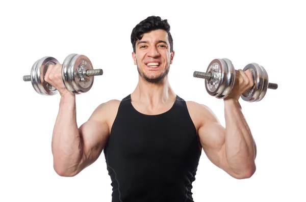 Man with dumbbells isolated on white Royalty Free Stock Images