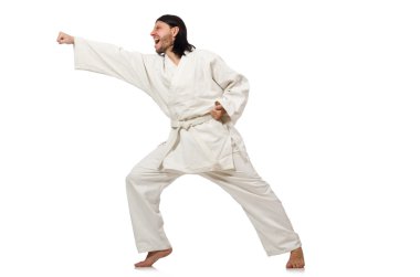 Karate dövüşçüsü beyaz üzerine izole
