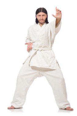 Karate dövüşçüsü beyaz üzerine izole
