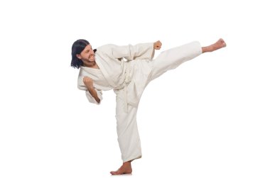Karate dövüşçüsü beyaz üzerine izole