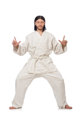 Karate dövüşçüsü beyaz üzerine izole
