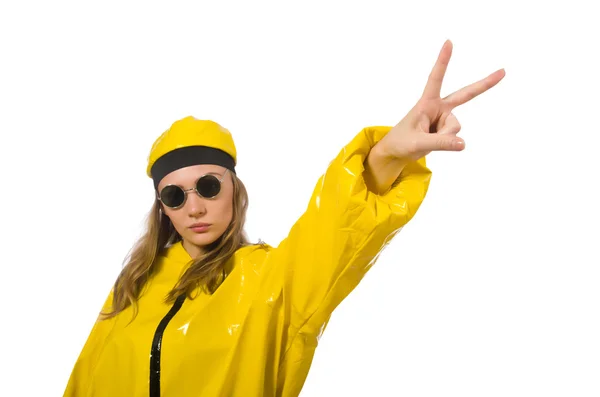 Femme en costume jaune isolé sur blanc — Photo