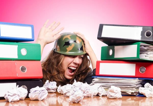 Office fight concept with female worker — Stock Photo, Image