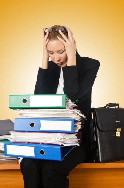 Woman with lots of work — Stock Photo, Image