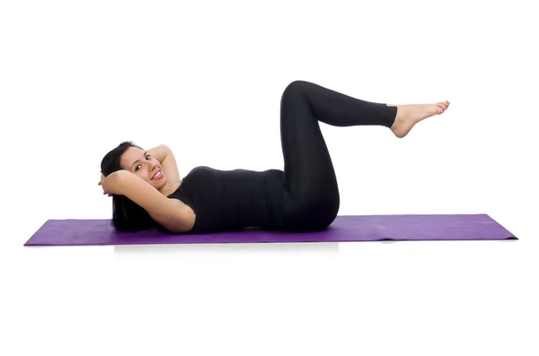 Mulher fazendo exercícios em branco — Fotografia de Stock