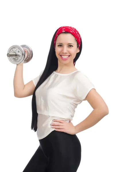 Mujer joven haciendo ejercicio con pesas — Foto de Stock