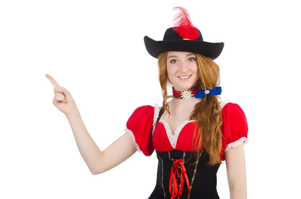 Pretty girl in bavarian dress isolated on white — Stock Photo, Image