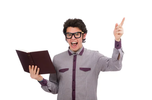 Student with book isolated on white — Stock Photo, Image