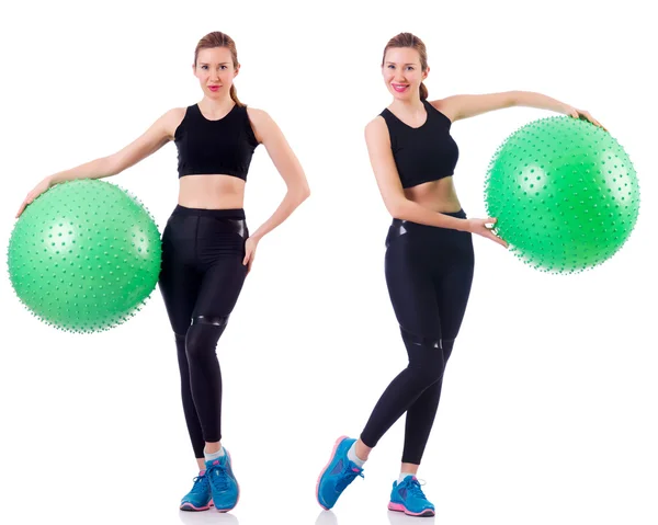 Set Fotos mit Modell und Schweizer Ball — Stockfoto