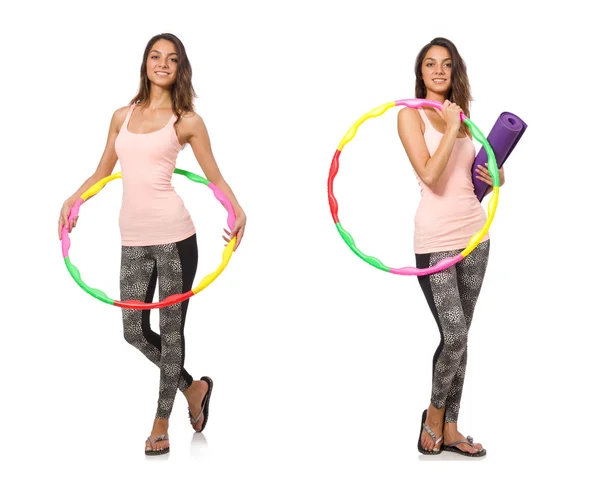 Set of photos with woman and hula hoop — Stock Photo, Image