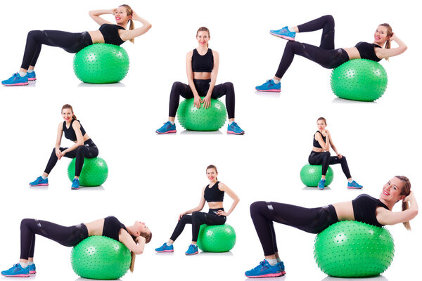 Set of photos with model and swiss ball
