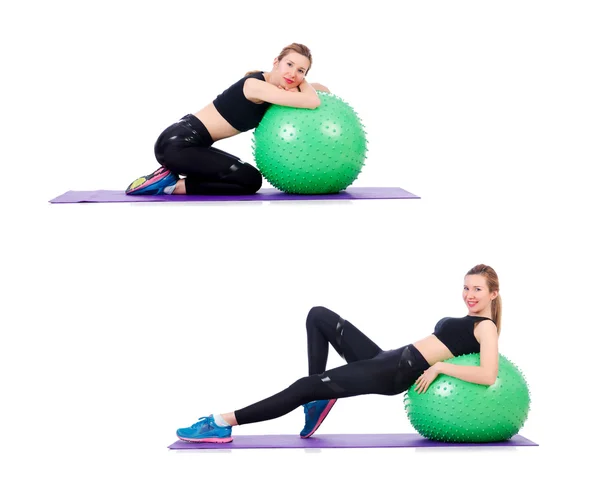 Set of photos with model and swiss ball — Stock Photo, Image