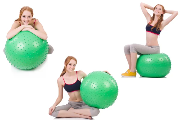 Set of photos with model and swiss ball — Stock Photo, Image