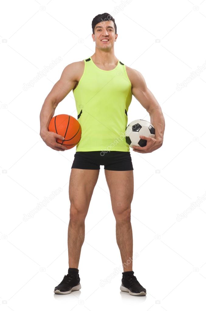 Man with football and basketball