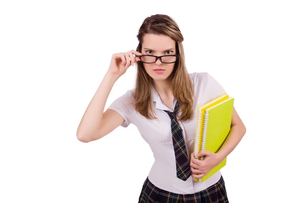 Schoolgirl isolated on the white — Stock Photo, Image