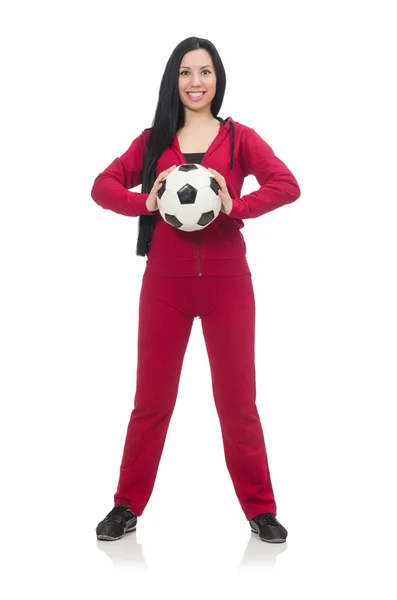 Frau mit Fußball isoliert auf weiß — Stockfoto