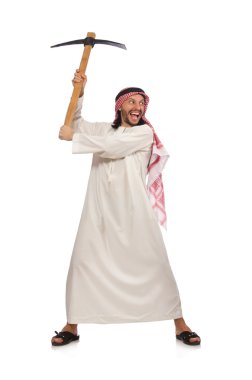 Buz üzerinde beyaz izole balta ile Arap adam