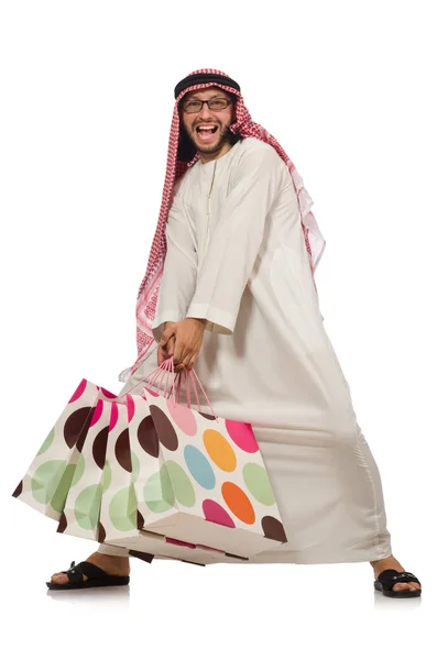 Араб с пакетами на белом — стоковое фото