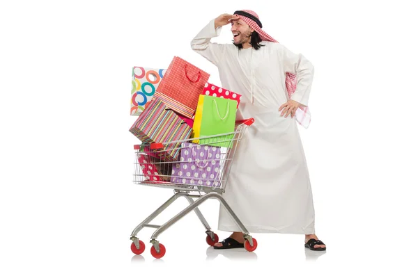 Arab man doing shopping isolated on white — Stock Photo, Image