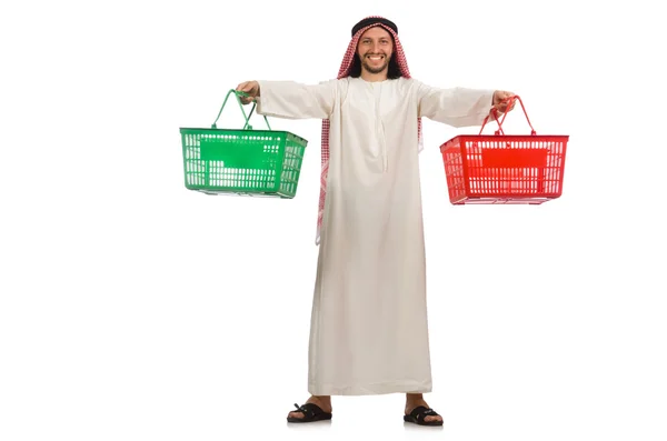 Арабский человек делает покупки изолированы на белом — стоковое фото