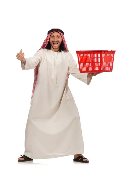 Arabische man doet winkelen geïsoleerd op wit — Stockfoto