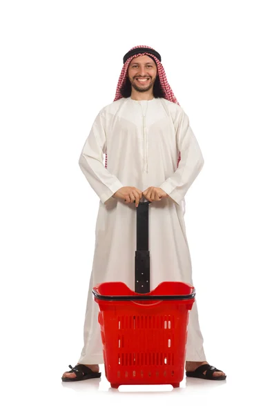 Arabo uomo fare shopping isolato su bianco — Foto Stock