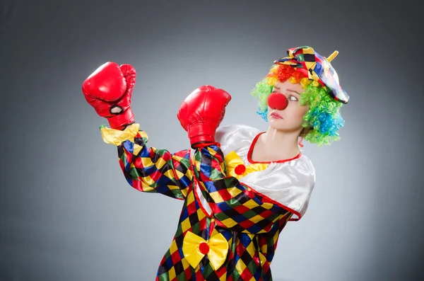 Funny clown with boxing gloves — Stock Photo, Image