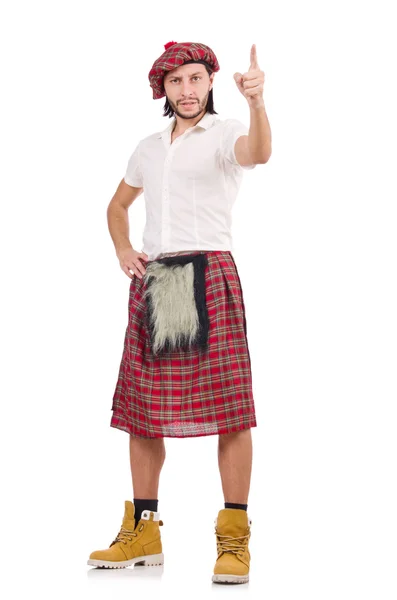 Mężczyzna w szkockiej spódnicy izolowane na białym — Zdjęcie stockowe