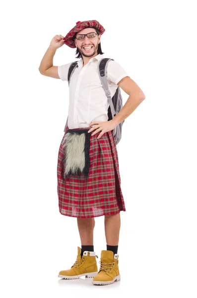 Man in Schotse rok geïsoleerd op wit — Stockfoto