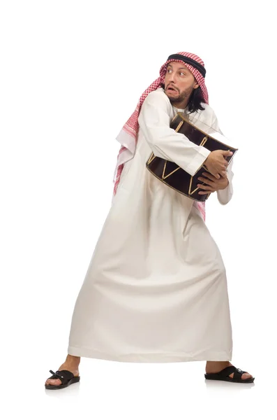 Hombre árabe tocando el tambor aislado en blanco —  Fotos de Stock