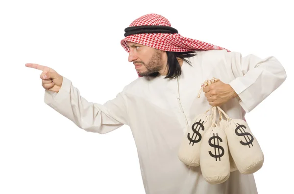 Arab affärsman med säckar pengar — Stockfoto