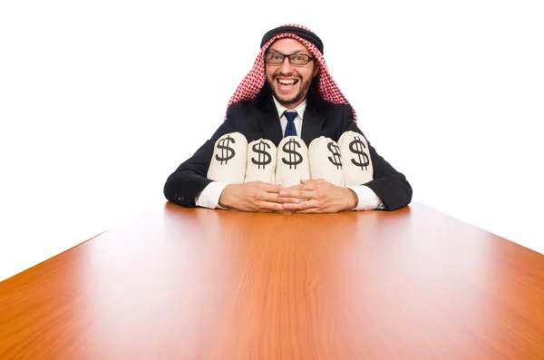 Uomo d'affari arabo con sacchi di denaro — Foto Stock