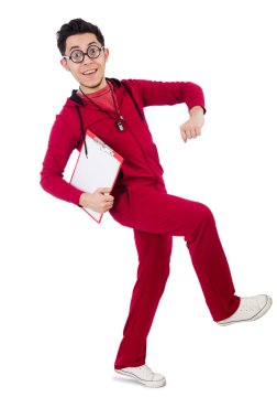 Beyaz üzerine ıslık çalan ve günlük tutan komik eğitmen.