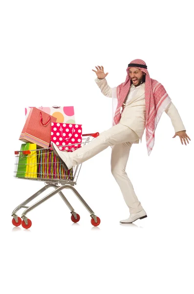 Arab man doing shopping isolated on white — Stock Photo, Image