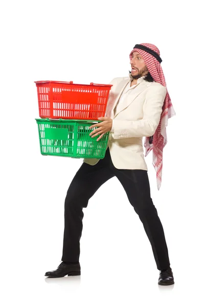 Arab man doing shopping isolated on white — Stock Photo, Image