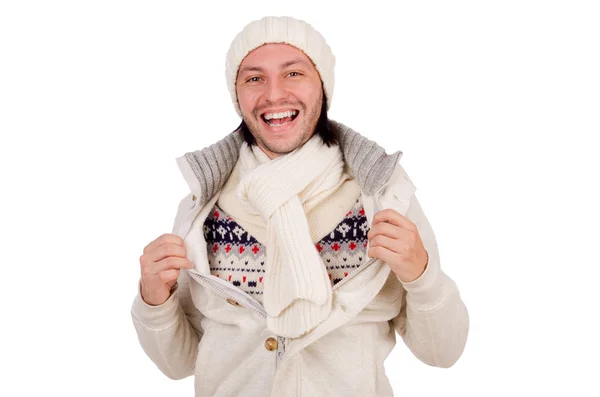 Jovem em roupas de inverno isolado em branco — Fotografia de Stock