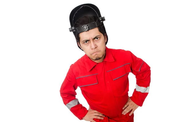 Funny welder isolated on white — Stock Photo, Image