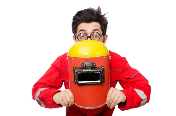 Funny welder isolated on white — Stock Photo, Image