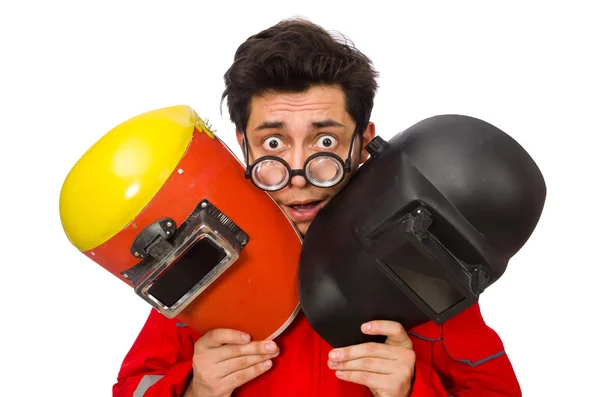 Funny welder isolated on white — Stock Photo, Image