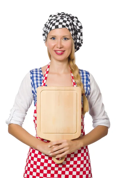 Kadın aşçı beyaz arka planda izole — Stok fotoğraf