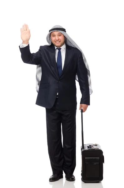 Homem árabe com bagagem em branco — Fotografia de Stock