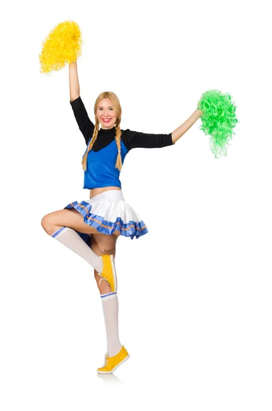 Mulher cheerleader isolado no branco — Fotografia de Stock