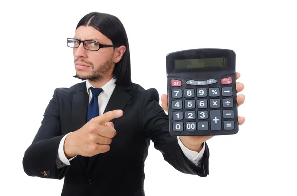 Hombre con calculadora aislado en blanco —  Fotos de Stock